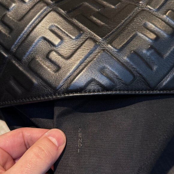 Fendi Black Leather FF Embossed Large Baguette Two Way Bag - Picture 12 of 16